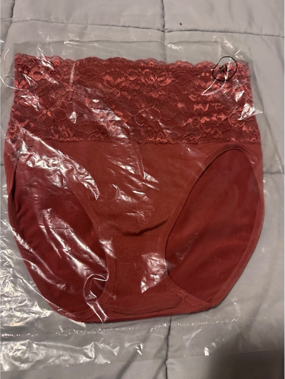 Rhonda Shear XL Lace Brief Panty Dusty Rose Coral High Waist New Sealed